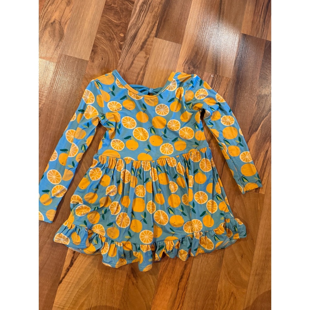 Little One Shop Twirl Dress Toddler 3T Blue Orange Bamboo Citrus Bow NWOT